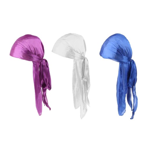 3PCS Men s Silky Durag Headwrap Hair Loss Pirate Hat White+Blue+Purple