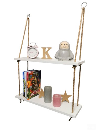 Wiszące półki na sznurkach linach białe 60 cm