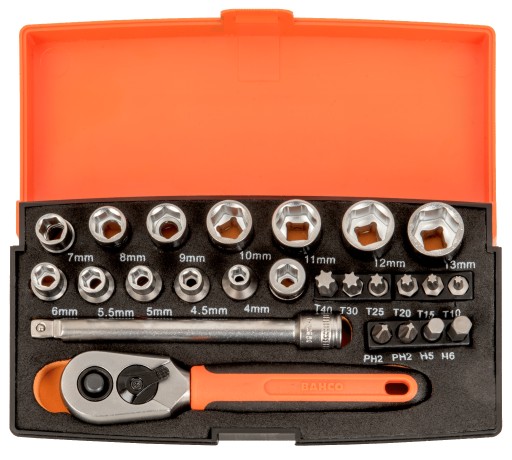 BAHCO SL25 ZESTAW 25 NARZĘDZI 1/4'' GRZECHOTKA +NASADKI +BITY +PRZEDUŻKA