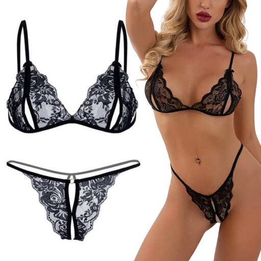 Czarna SEKSOWNA bielizna EROTYCZNA Plus Size MAJTKI DAMSKIE Z DZIURKĄ