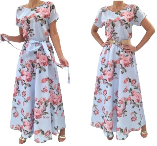 Maxi kobieca zwiewna elegancka koktajlowa Sukienka w KWIATY roz.44 (34-54)