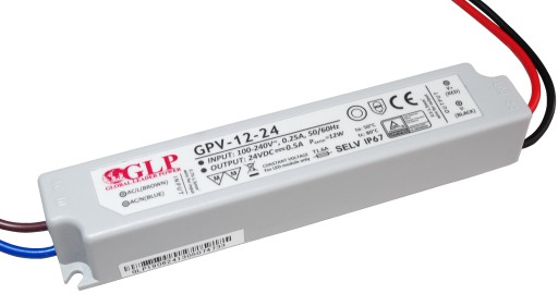 WODOSZCZELNY ZASILACZ 24V 12W 0.5A DO TAŚM LED IP67 TRANSFORMATOR GLP GPV