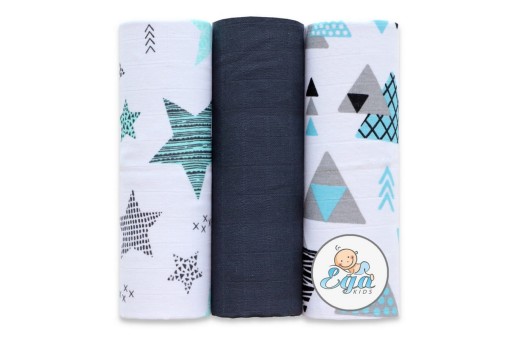 Pieluszki Muślinowe Pieluchy kolorowe 3-PACK PREMIUM - EGA KIDS