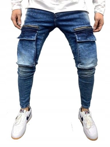 JEANSY JOGGERY MĘSKIE SPODNIE BOJOWKI JEANSOWE