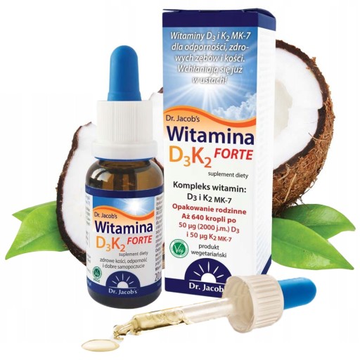 KROPLE Witamina D3 + K2 MK7 Dr. JACOBS Forte 20 ml | ODPORNOŚĆ: KOŚCI ZĘBY