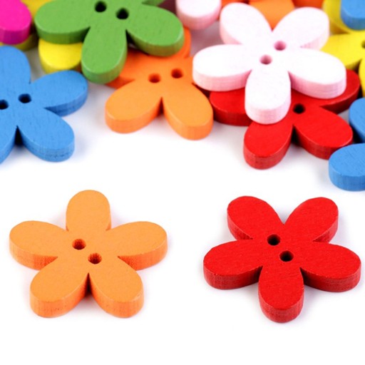 10x Guziki DREWNIANE 25 mm ozdobne KOLOROWE KWIATY MIX