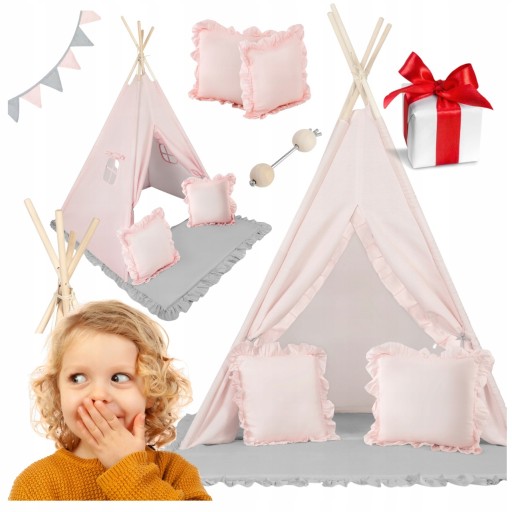 NAMIOT TIPI dla DZIECI WIGWAM PODUSZKI DUŻA MATA XXL GIRLANDA NAMIOCIK BAZA