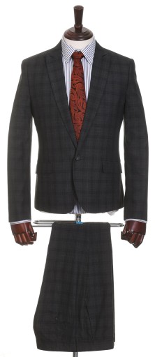 ASOS ciemnoszary garnitur męski w kratkę slim fit r. 48