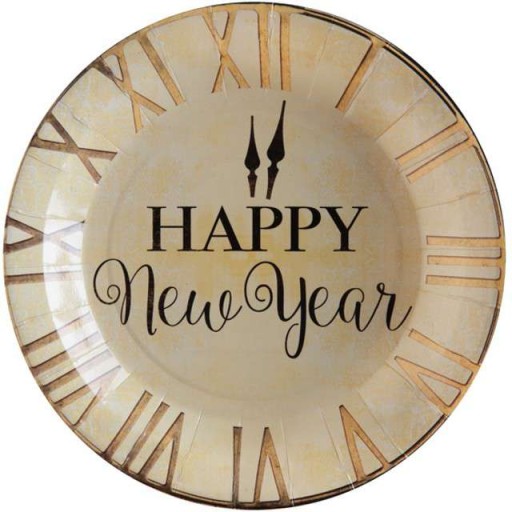 TALERZYKI nowy rok HAPPY NEW YEAR zegar 10 szt