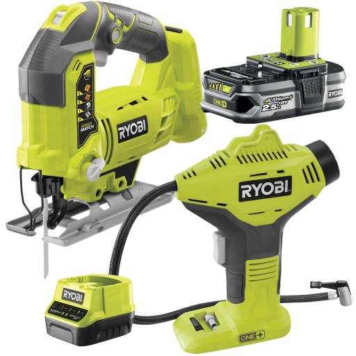 RYOBI WYRZYNARKA AKUMULATOROWA R18JS+KOMPRESOR 50cm R18PI +2,5AH +4AH AKU