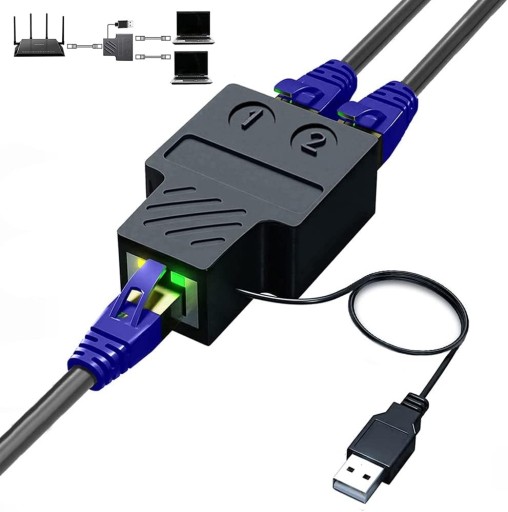 SPLITTER LAN 1x2 ADAPTER ROZDZIELACZ SWITCH 2xRJ45 ETHERNET 100Mbps