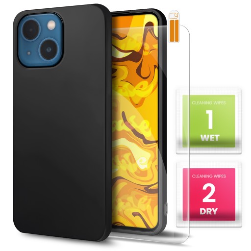 Etui do Apple Iphone 13 (Czarne, Matowe, Obudowa Slim, Silikon) + SZKŁO 9H