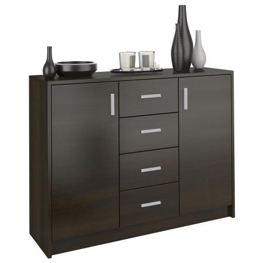 KOMODA 110CM SZAFKA 4 SZUFLADY 2 PÓŁKI WENGE U1