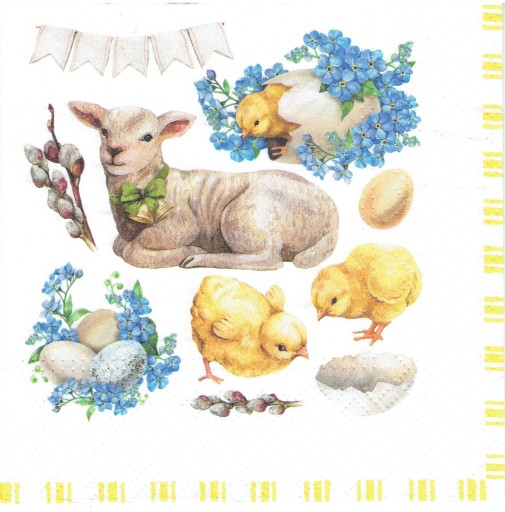 Serwetka papierowa decoupage 253W Baranek kurczaki kwiaty jajka 1 sztuka