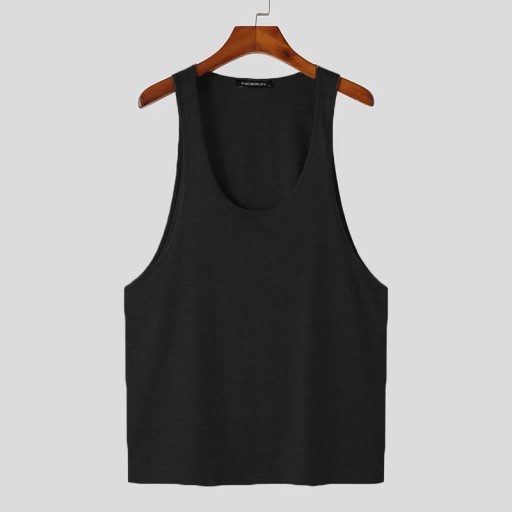 2023 Men Tank Tops Summer Solid Color O-neck Sleev