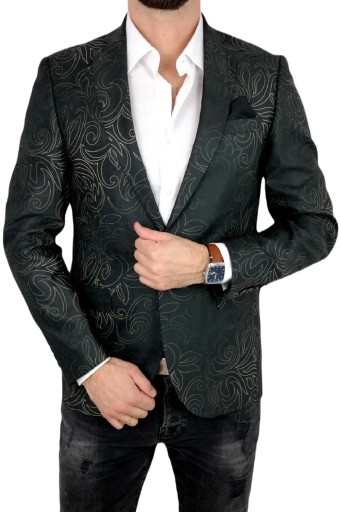 GIOVANNI PERA Marynarka męska D619 ekskluzywna, grafit, kwiaty glam 48 S