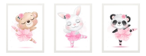 ZESTAW 3x OBRAZEK plakat A4 miś BALETNICE panda