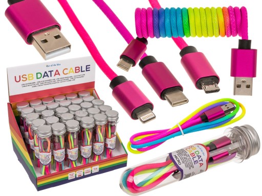 Kabel do transmisji danych iPhone, Micro USB, Typ C - tęczowy