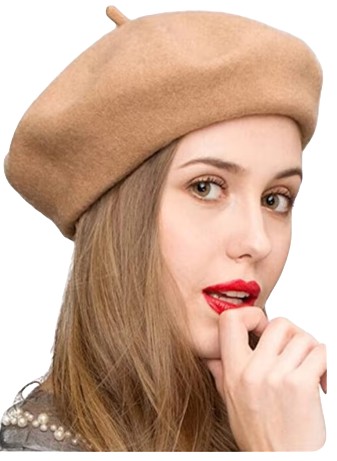 BERET DAMSKI FRANCUSKI Z ANTENKĄ STYLOWY KLASYCZNY karmel