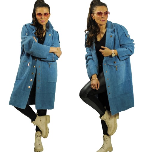 PŁASZCZ Z ALPAKI złote guziki HQ plus size JEANS