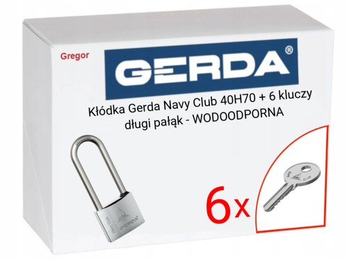 .6 KLUCZY. Kłódka Gerda Navy Club 40H70 + 6 kluczy WODOODPORNA chromowana