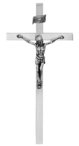 KRZYŻ NIKLOWANY DO ZAWIESZENIA NA ŚCIANĘ, KRZYŻYK WISZĄCY 14 x 6,5 cm