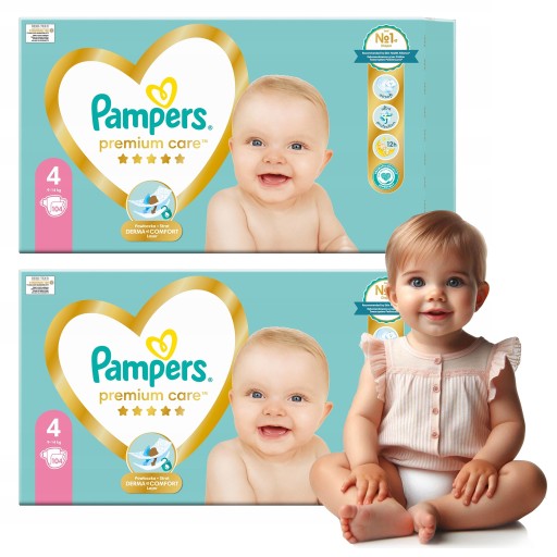ORYGINALNE Pieluchy PAMPERS Pieluszki PREMIUM CARE 4 (9-14 kg) - 208 SZT.