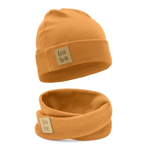 Czapka i komin beanie dla niemowlaka lekka wygodna bawełniana karmel 40-46