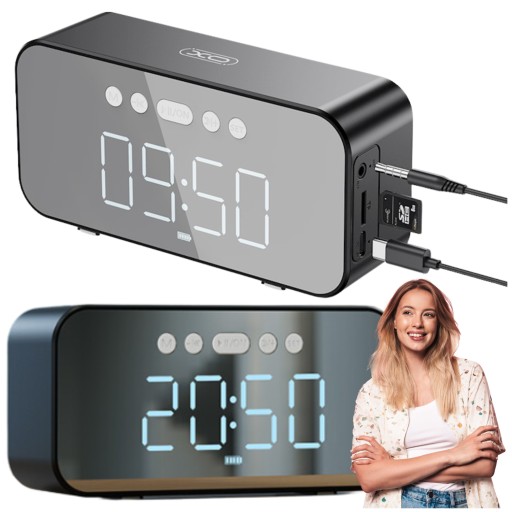 Głośnik bluetooth bezprzewodowy przenośny Radiobudzik zegar cyfrowy budzik