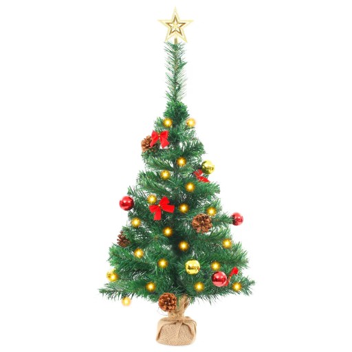 Sztuczna choinka z bombkami i lampkami LED, zielona, 64 cm