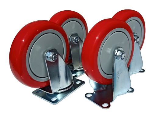 ZESTAW JEZDNY 4x koło 125mm PU do wózków transportowych 550 kg.