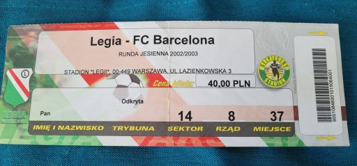 bilet Legia Warszawa - FC Barcelona