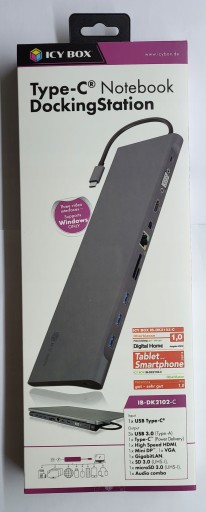 Icy Box stacja dokująca USB-C - USB-C VGA DisplayPort HDMI LAN USB SD 100W