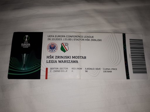 Używany bilet Zrinjski Mostar - Legia Warszawa 26.10.2023