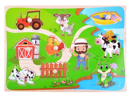 PUZZLE DREWNIANE PINEZKI ZWIERZĘTA FARMA 10el.