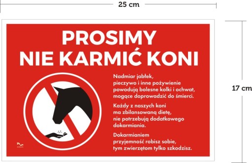 Tabliczka NIE DOKARMIAĆ KONI, KOŃ PRYWATNY, ZAKAZ