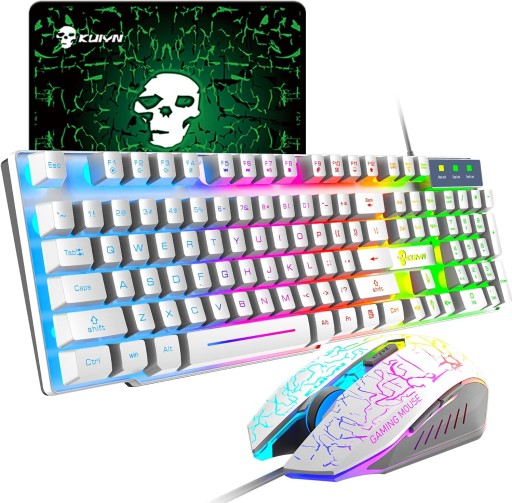 UrChoiceLtd Meyying T6 KLAWIATURA mysz przewodowa podkładka LED RGB biała