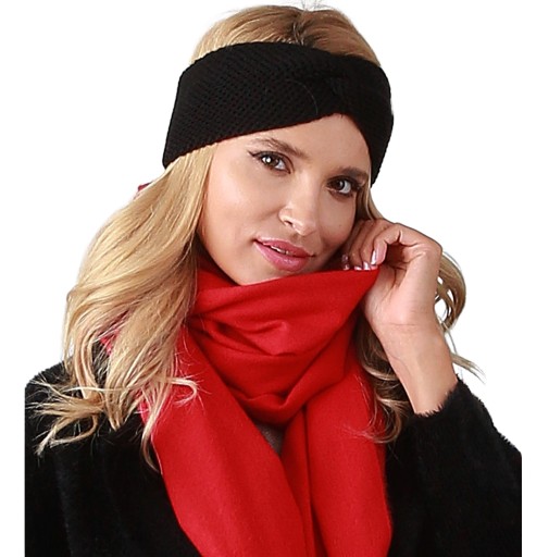 Czarna BOHO OPASKA DAMSKA NA GŁOWĘ USZY ciepła O3