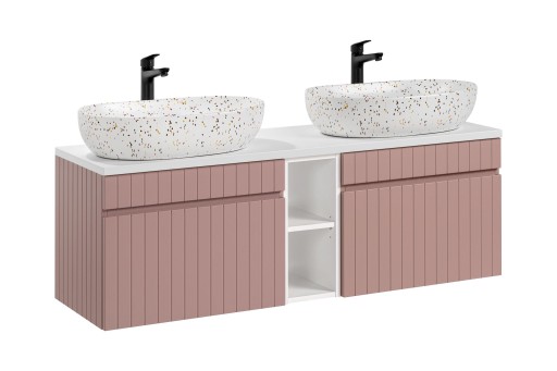 Szafka łazienkowa z umywalkami blatem 140cm różowa