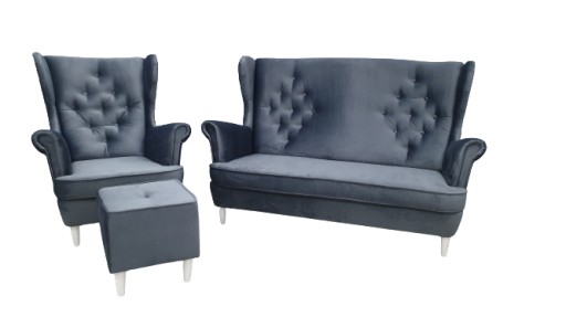 Zestaw Sofa uszak + Fotel uszak z podnóżkiem Fuego