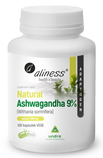 ALINESS NATURAL ASHWAGANDHA 9% 100vkaps. Na stres Pamięć Kortyzol Witalność