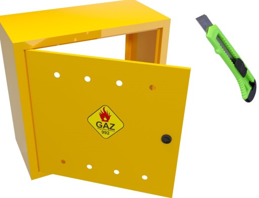 SZAFKA GAZOWA 50x50x25 ŻÓŁTA skrzynka na zawór z kluczykiem + NÓŻ GRATIS