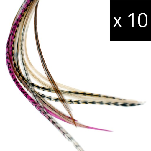 10 Piórka do Włosów - zestaw Pink Auburn