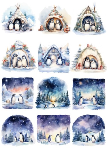 Papier klasyczny A4 decoupage Artando Pingwiny igloo ptaki zima noc