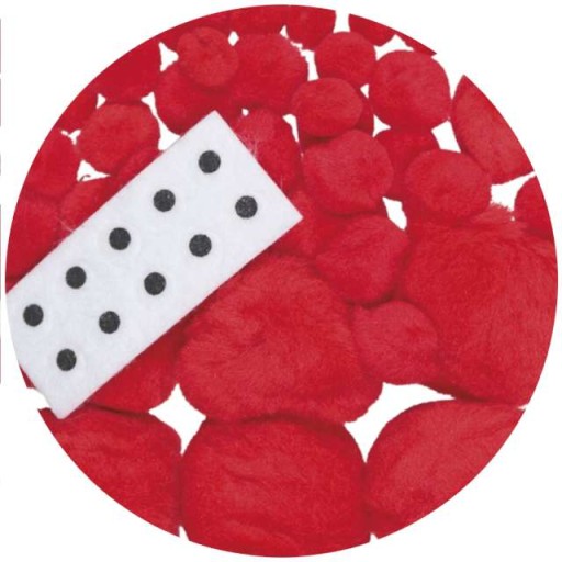 POMPONY pluszowe AKRYL czerwone śr.1,1-5,3 cm 45x