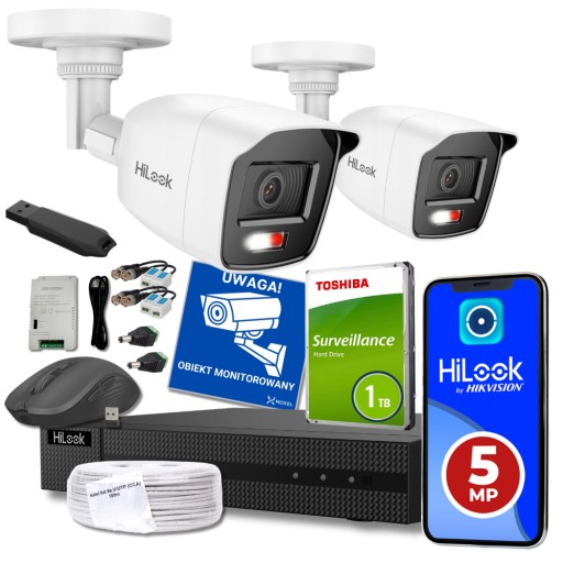 Zestaw do monitoringu 2x kamera zewnętrzna 5MPx detekcja AI człowiekaHiLook
