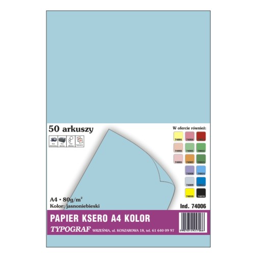 PAPIER KSERO TYPOGRAF A4 80G JASNONIEBIESKI