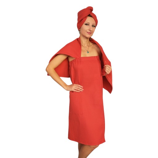Zestaw Pareo Ręcznik Turban do sauny Czerwony L