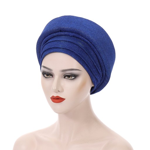 Układana Krawędzia Gąbka Kaptur Błyszczące Plisane Turban Cap, Blue