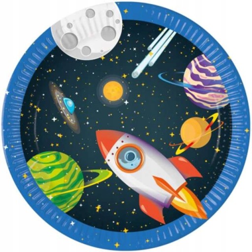 Talerzyki papierowe KOSMOS planety RAKIETA urodziny party SPACE 23cm 8szt